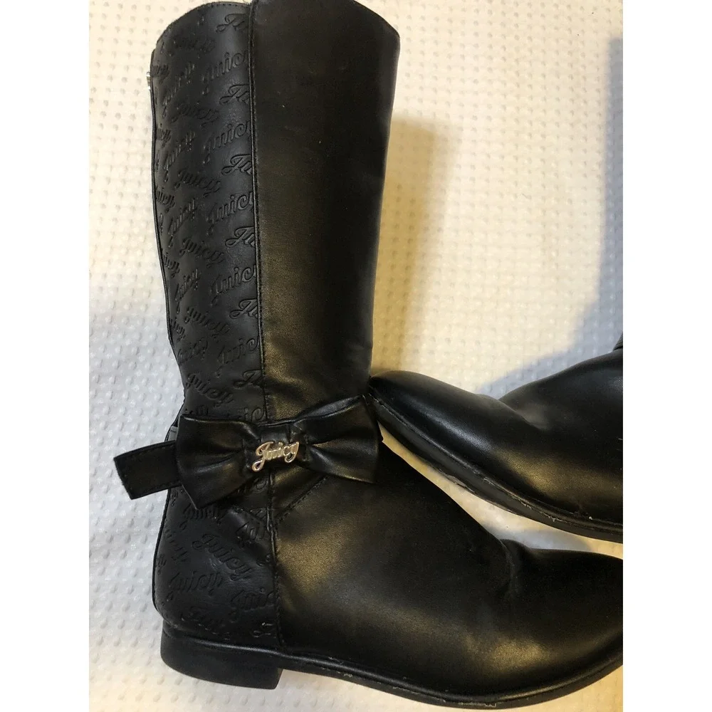 Juicy Couture Young Miss Girl Size 4 Boots Black Zip Up -12